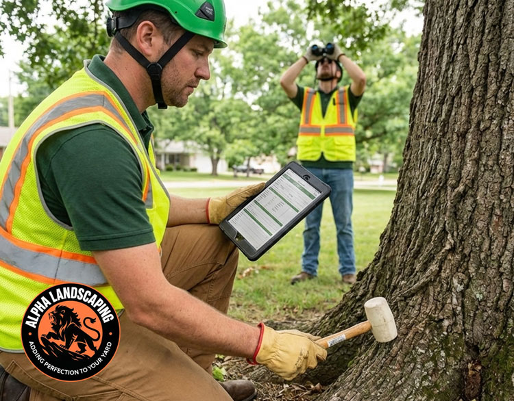 Tree trimming process including dead branch removal and debris cleanup in Central Florida