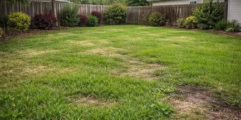 photo of a poorly cut back yard or a st augustine grass in a residential porperty
