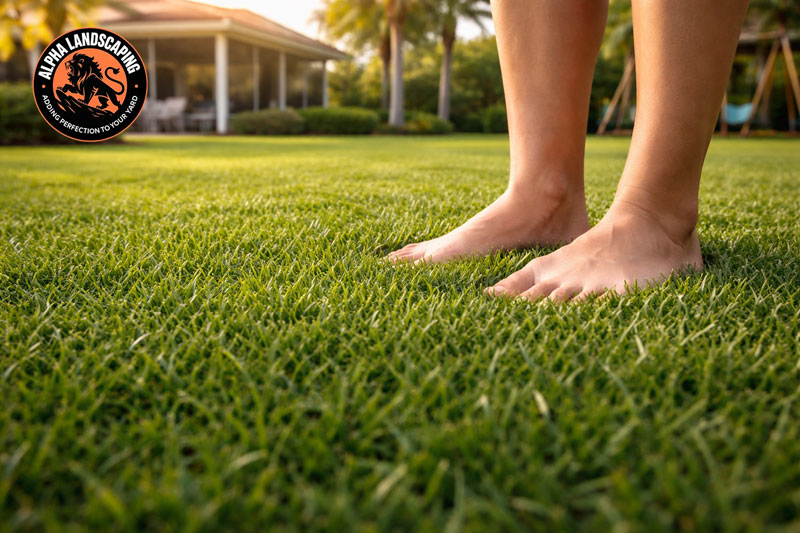 Dense Zoysia grass lawn in a Central Florida backyard showing soft carpet like turf
