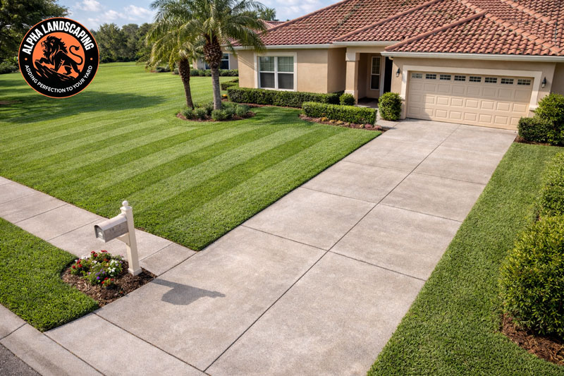 perfectly maintained HOA compliant front yard lawn in a Davenport FL community with clean edging and trimmed hedges